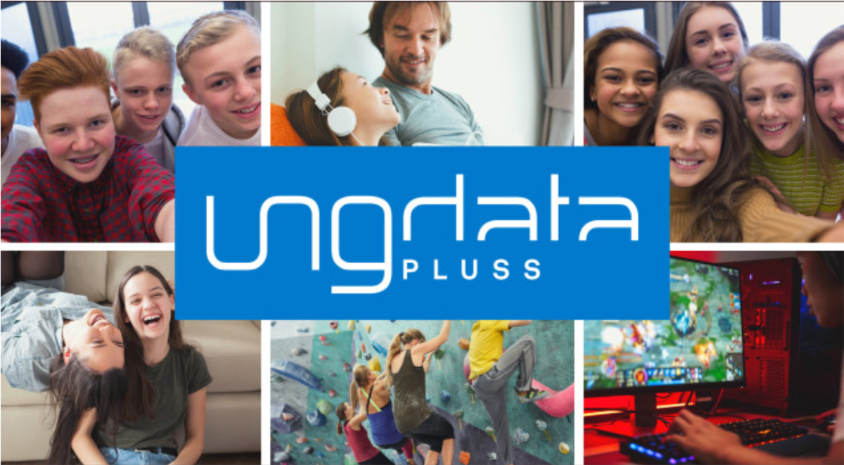Ungdata-logo på en bildekollasj av ungdom. - Klikk for stort bilde