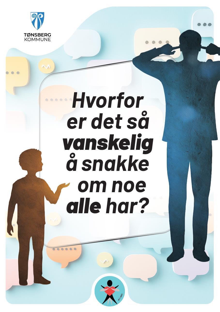 forside på brosjyre, mann holder seg for ørene når et barn stiller et spørsmål - Klikk for stort bilde