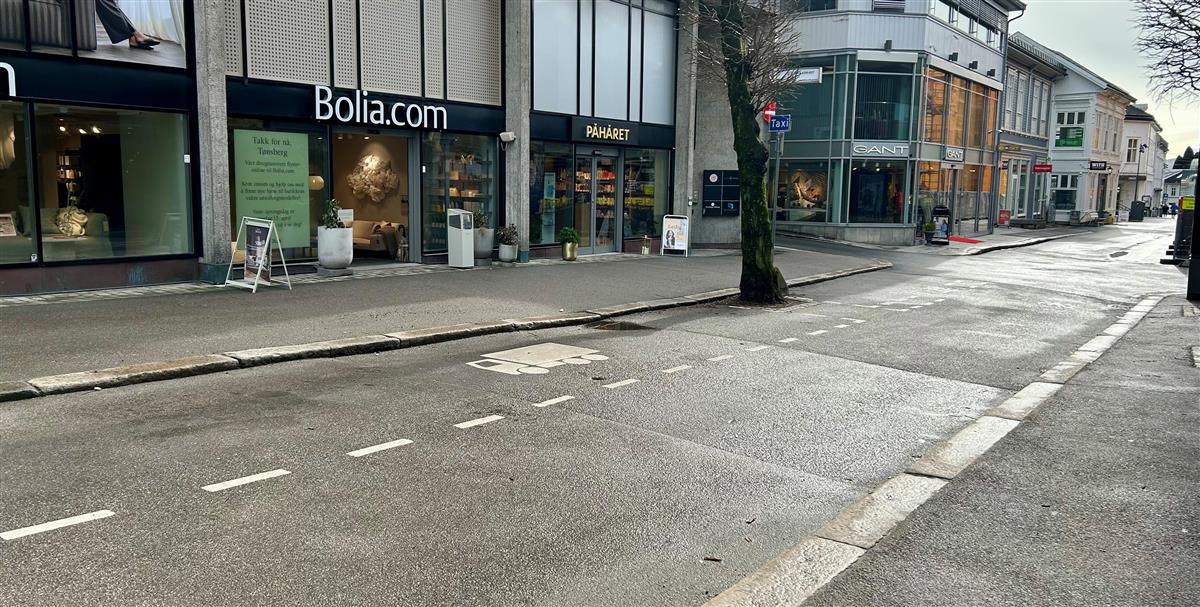 Storgaten sett fra Tønsberg torv i retning Vektertorget - Klikk for stort bilde